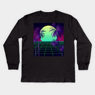 Cybersynth Sunset Vaporwave Kids Long Sleeve T-Shirt